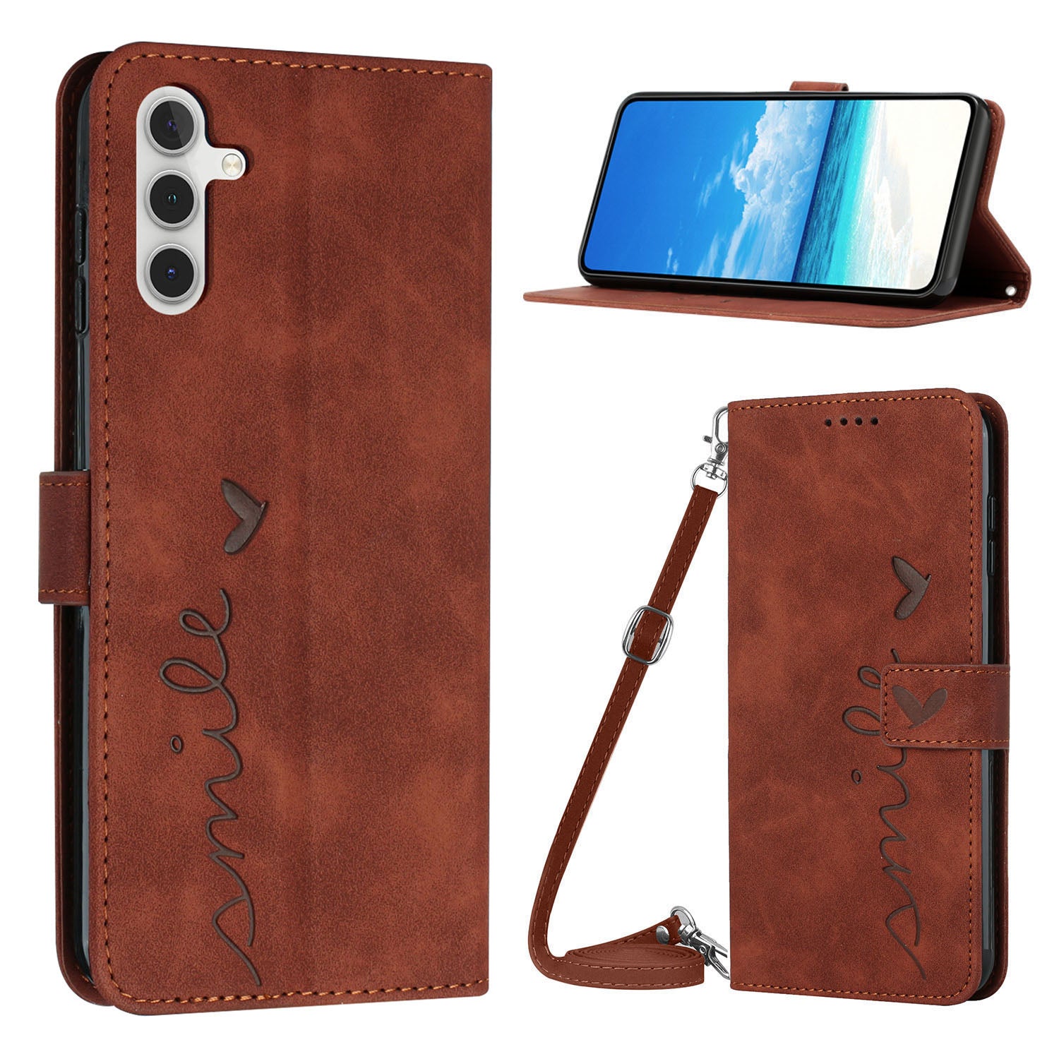 Protective Case for Samsung Galaxy S23 FE Imprinted Leather Wallet Stand Phone Cover with Shoulder Strap Protective Case for Samsung Galaxy S23 FE Imprinted Leather Wallet Stand Phone Cover with Shoulder Strap